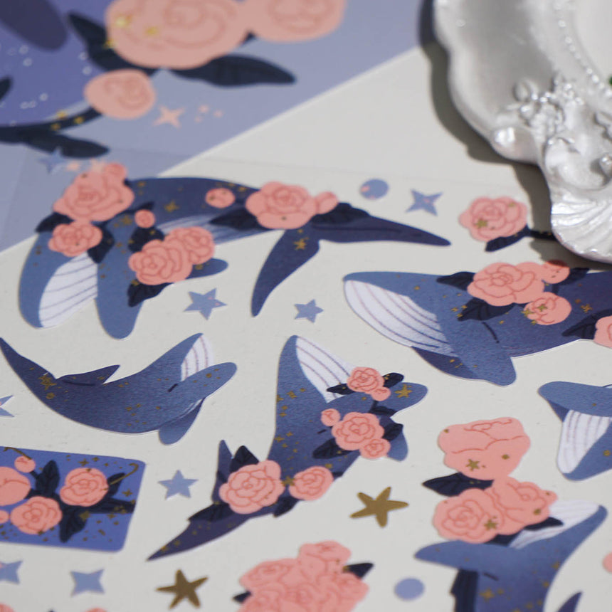 Pink Rose Whale Sticker