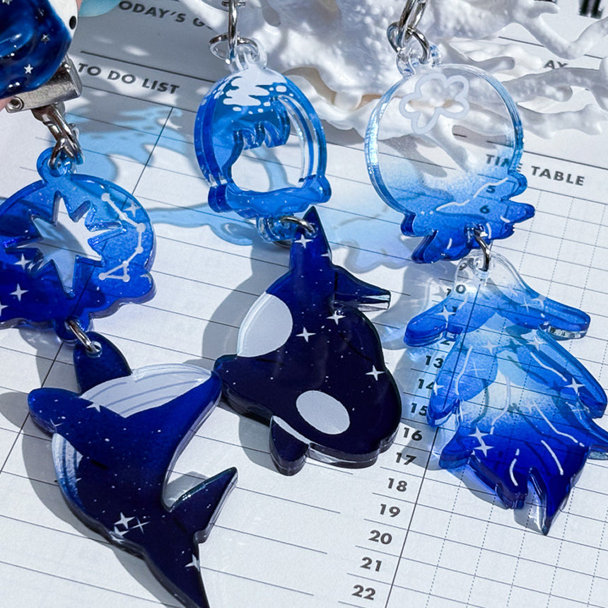 Blue Wave Whale Furin Acrylic Keychain